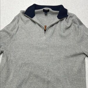 J. Crew Men’s Light Gray Zip-Up Sweater with Navy Collar